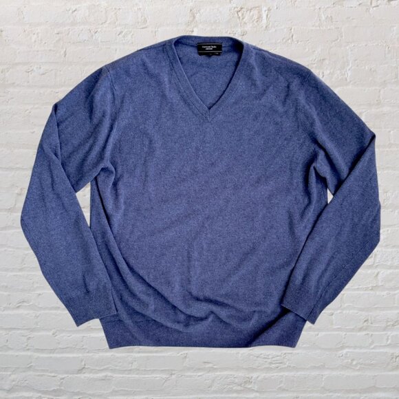 MANTOVANI Studio 100% Italian Cashmere Blue V-Neck Sweater Men’s XL - Picture 1 of 3